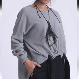 Gray Sweater With Black Satin Tie sz 5xl